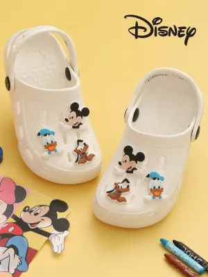 Yellow Bee Boys’ Disney Clogs with Mickey Mouse, Donald Duck & Pluto Charms – White