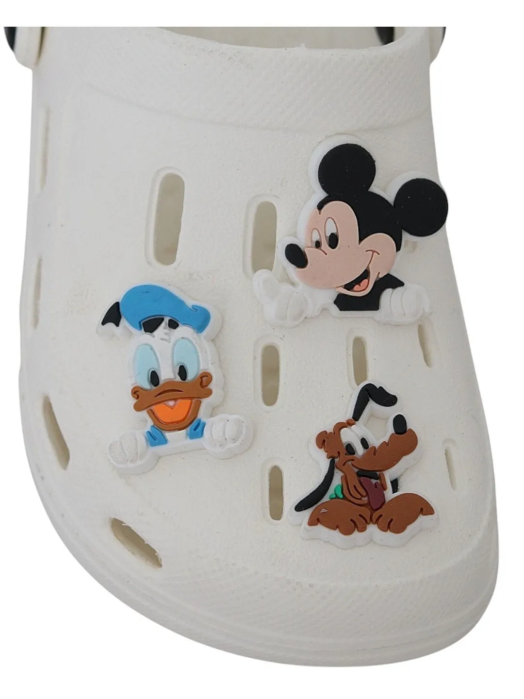Yellow Bee Boys’ Disney Clogs with Mickey Mouse, Donald Duck & Pluto Charms – White