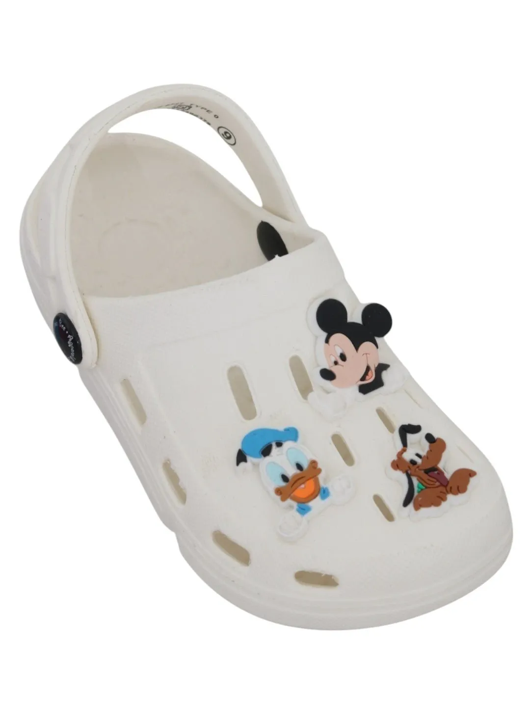 Yellow Bee Boys’ Disney Clogs with Mickey Mouse, Donald Duck & Pluto Charms – White
