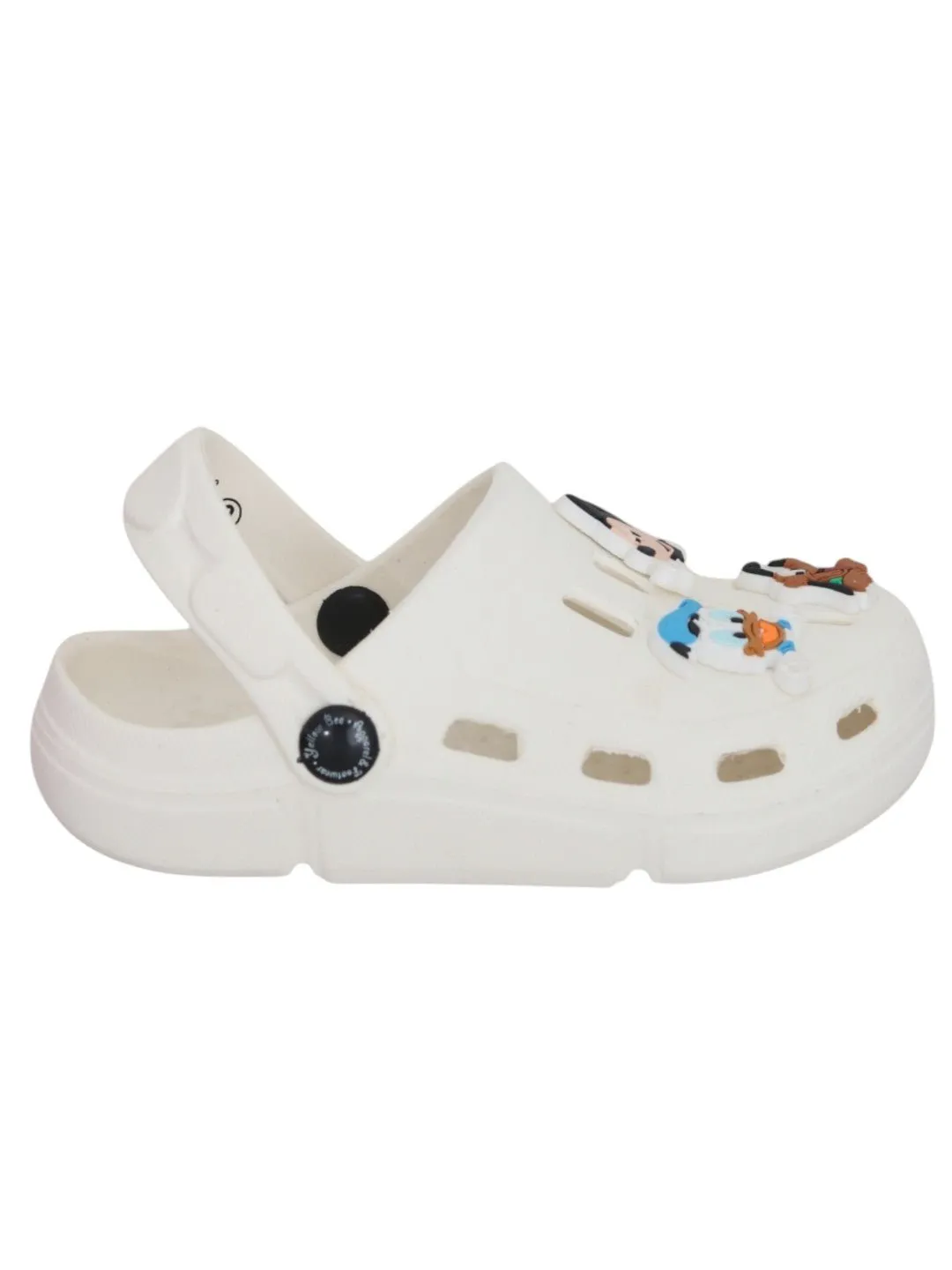 Yellow Bee Boys’ Disney Clogs with Mickey Mouse, Donald Duck & Pluto Charms – White
