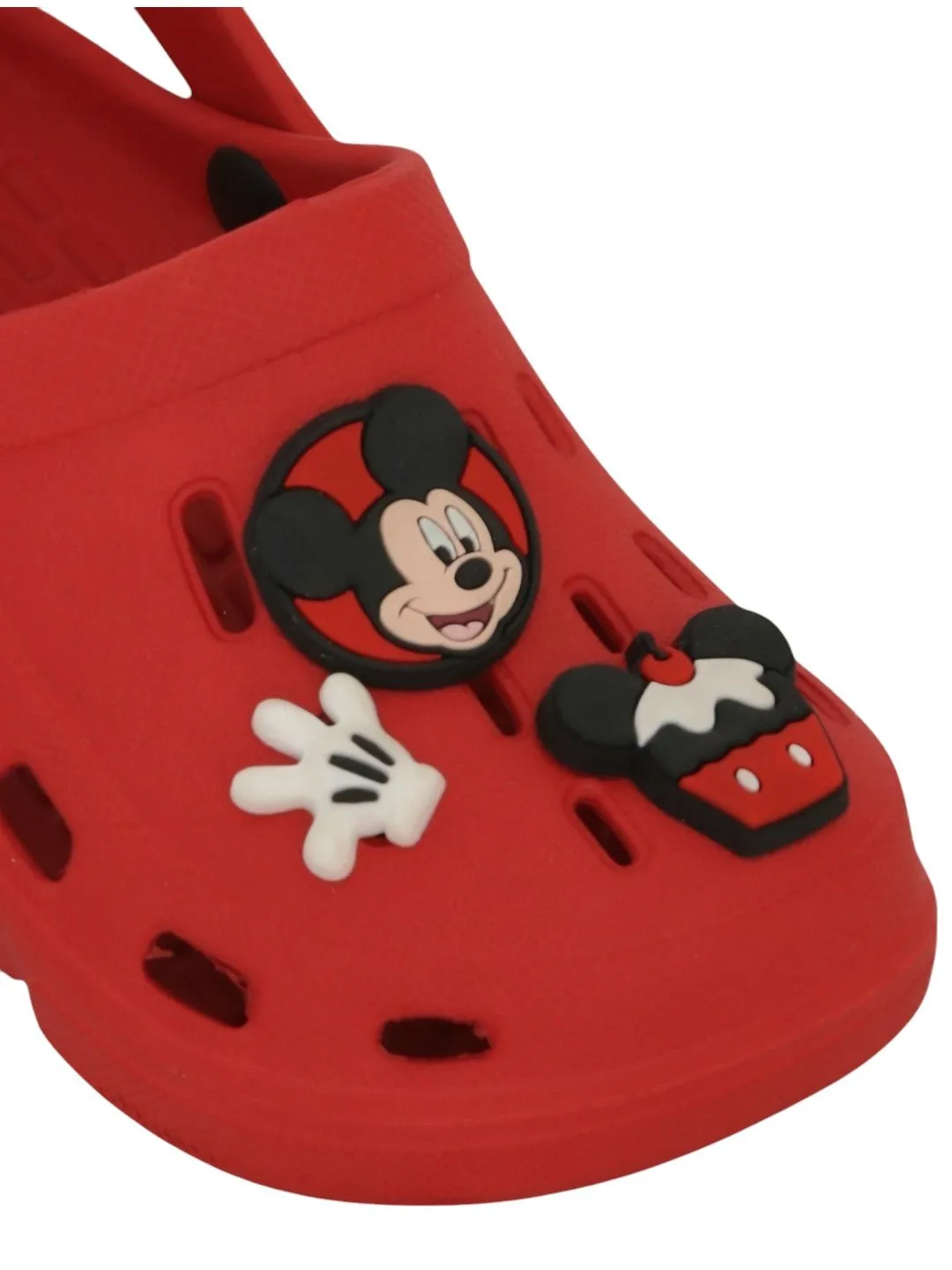 Yellow Bee Boys’ Disney Mickey Mouse Clogs with Gloves & Cupcake Charms – Red