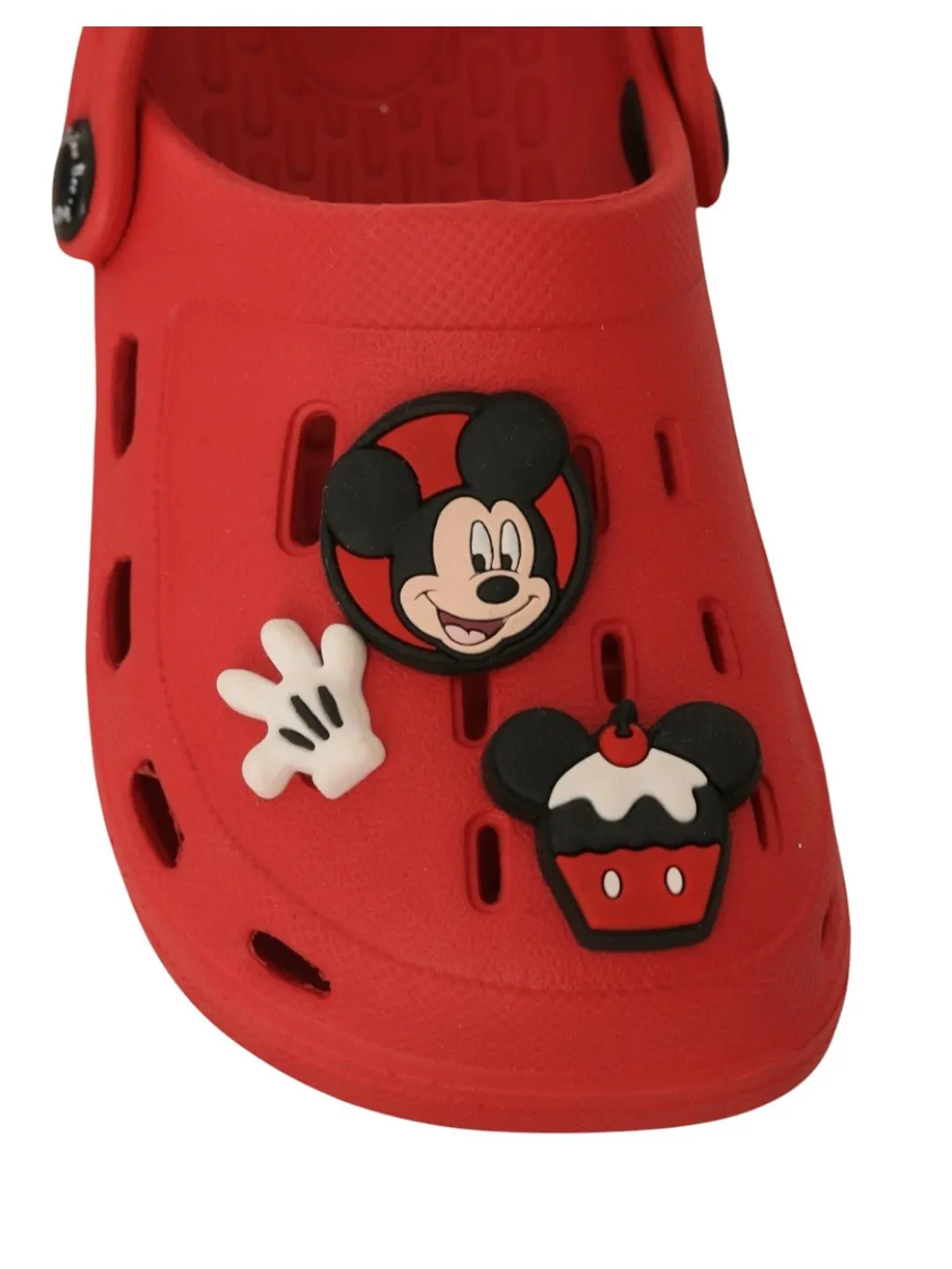 Yellow Bee Boys’ Disney Mickey Mouse Clogs with Gloves & Cupcake Charms – Red