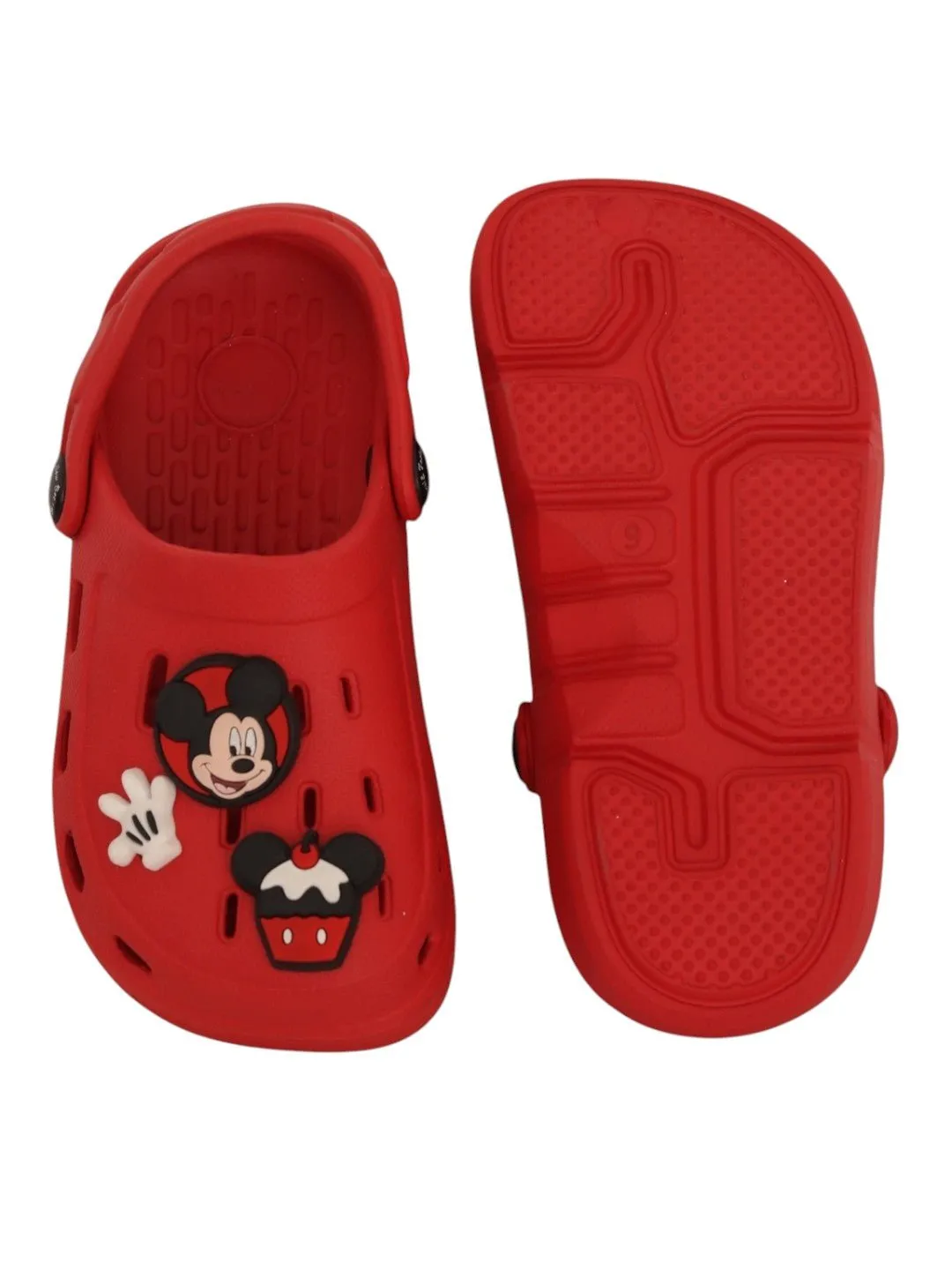 Yellow Bee Boys’ Disney Mickey Mouse Clogs with Gloves & Cupcake Charms – Red