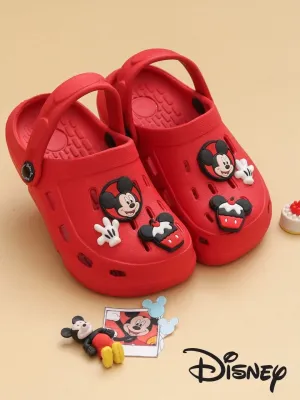 Yellow Bee Boys’ Disney Mickey Mouse Clogs with Gloves & Cupcake Charms – Red