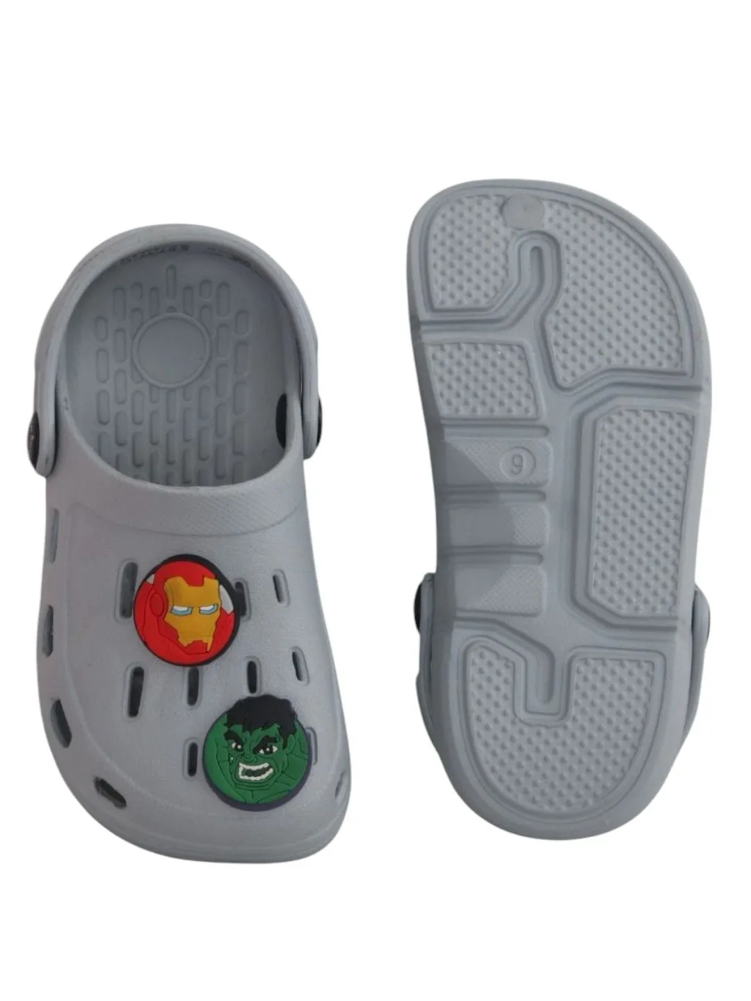 Yellow Bee Boys’ Marvel Avengers Clogs with Iron Man, Hulk & Captain America Charms– Grey