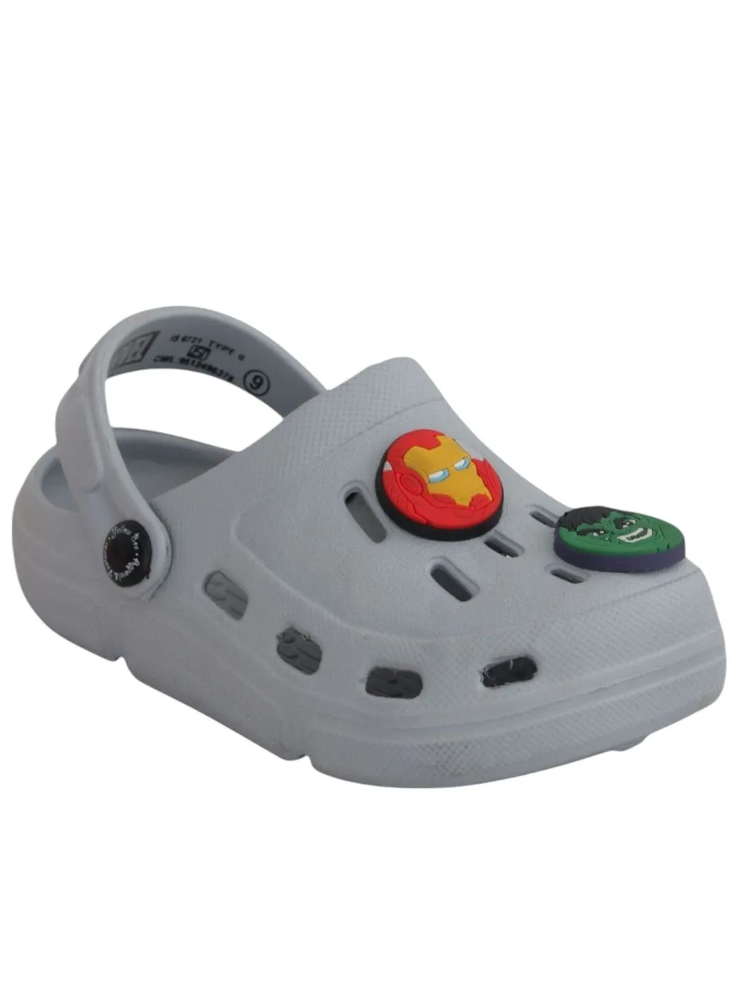 Yellow Bee Boys’ Marvel Avengers Clogs with Iron Man, Hulk & Captain America Charms– Grey