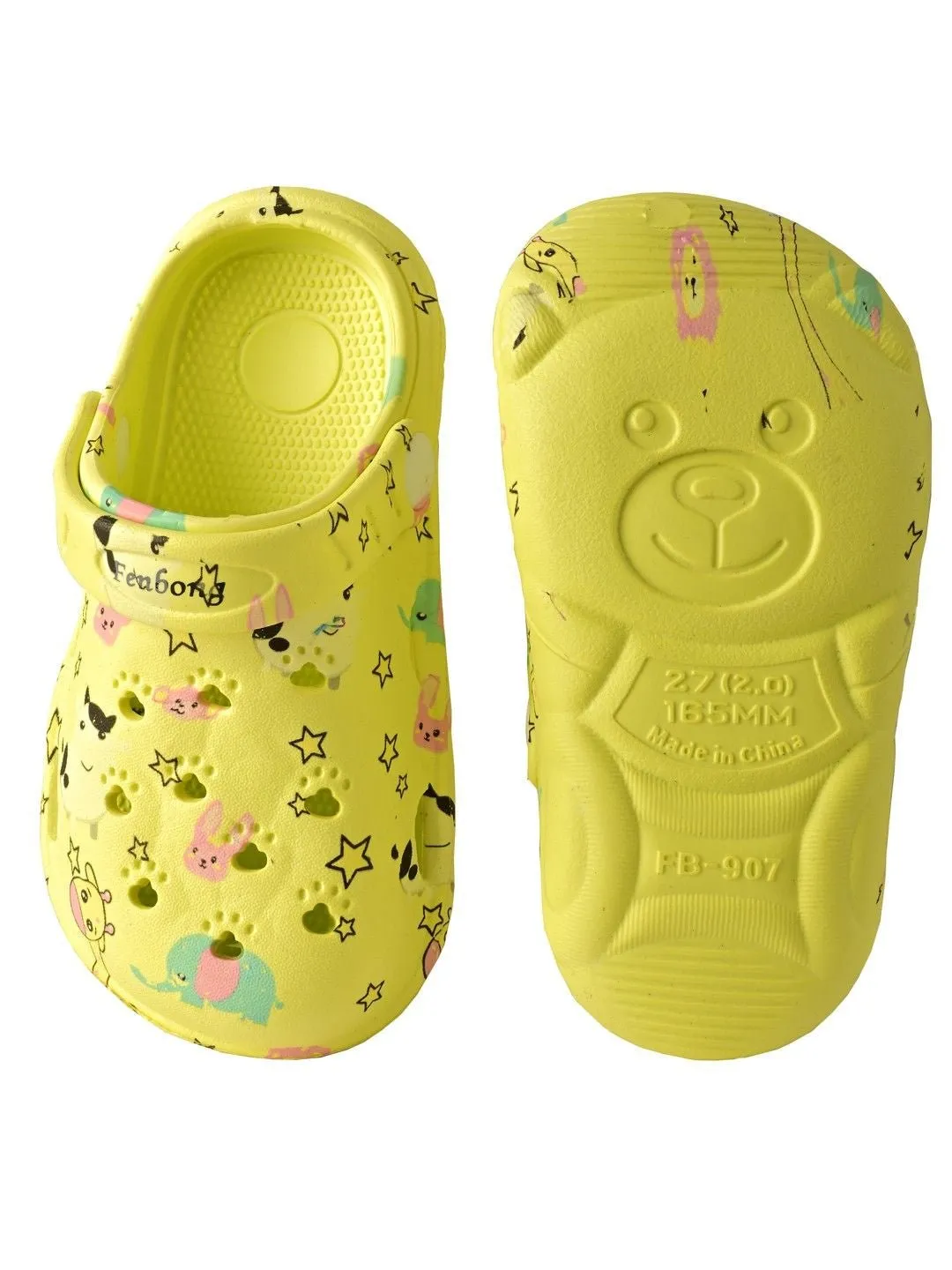 Yellow Cartoon Animal-Themed Clogs For Boys