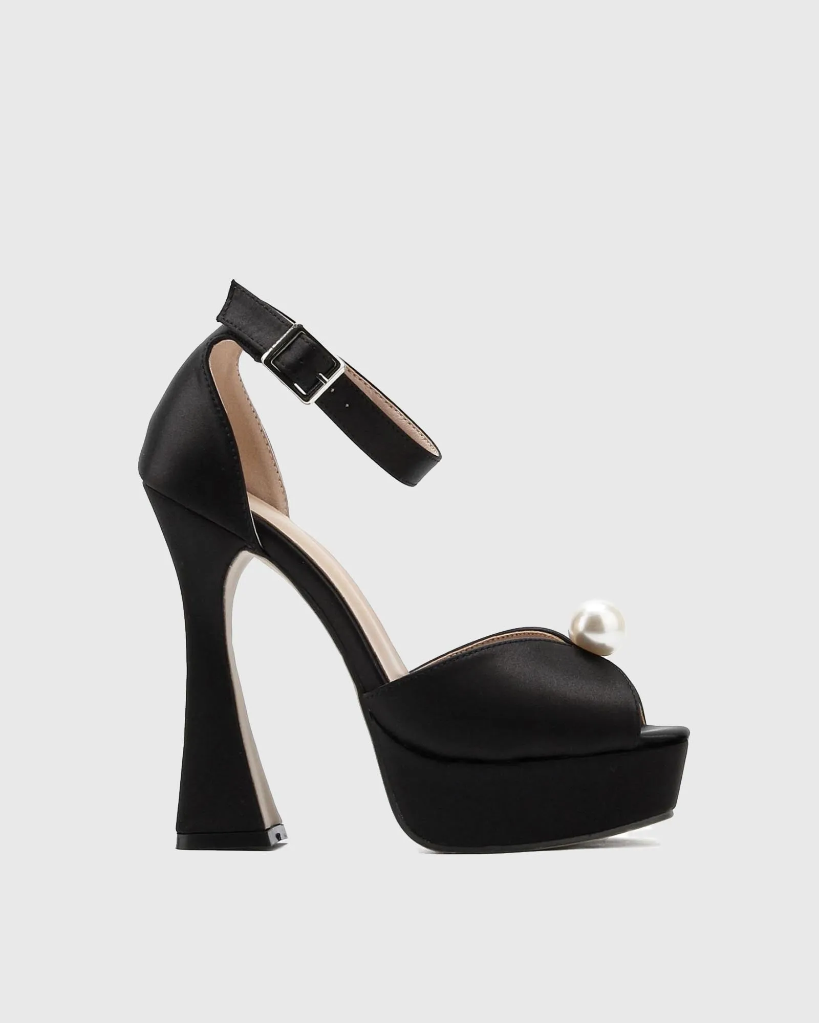 Zahara Pearl Satin Strap Platform Sandals In Black