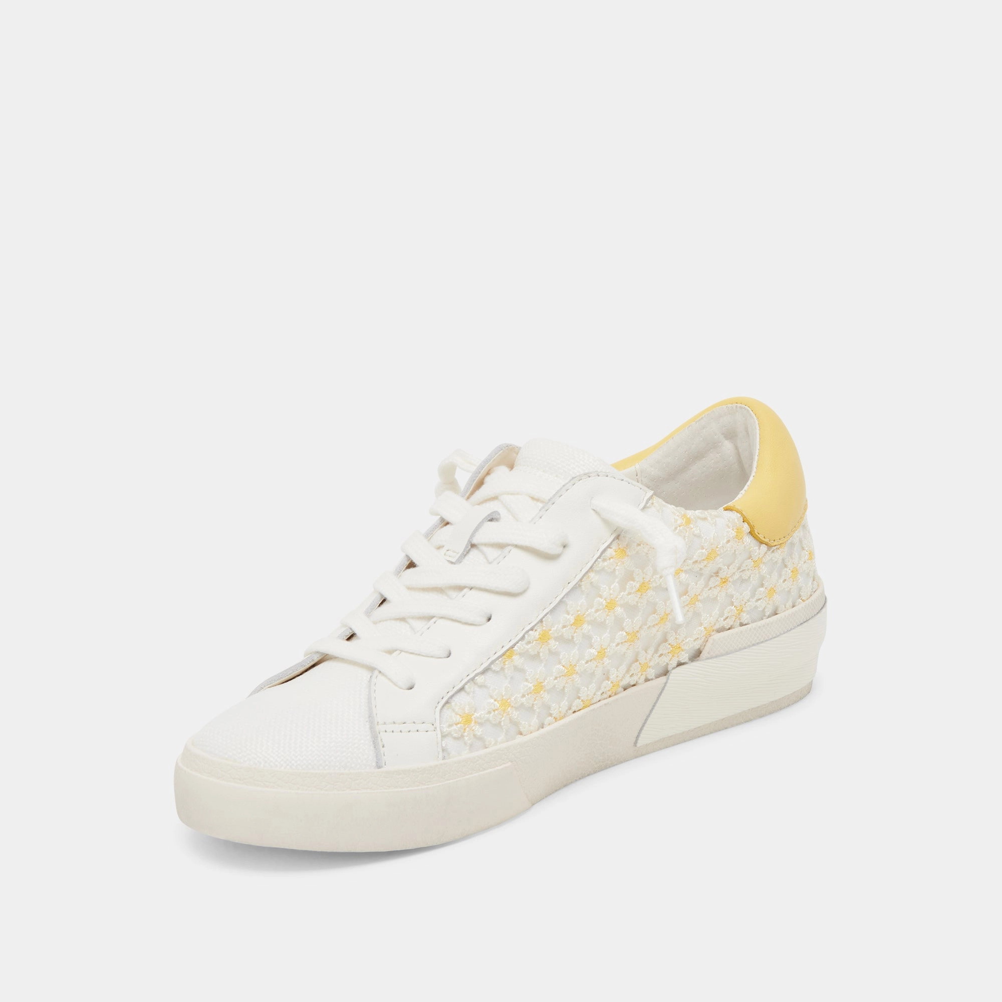 Shock   Absorbing Zero Pressure ZINA FLORAL SNEAKERS WHITE YELLOW FLORAL MESH