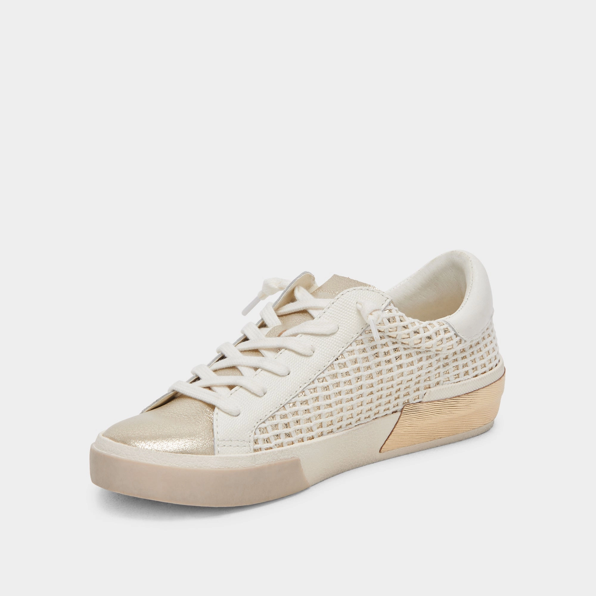 Lockdown Strap Tough Build ZINA WIDE SNEAKERS BONE GOLD WOVEN
