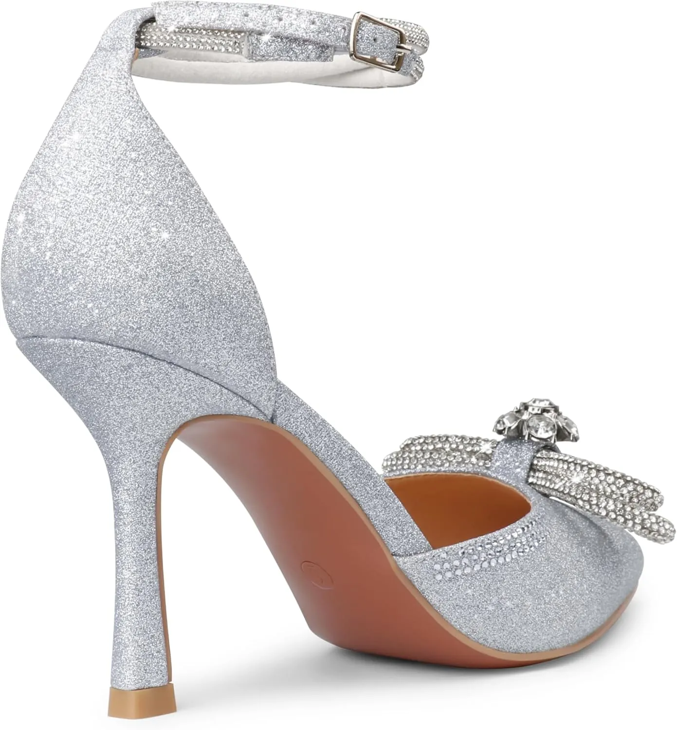 Zzheels Women's Wedding Heels Sparkly Rhinestone Stiletto Pumps Bow Heels Pointed Toe Ankle Strap High Heels Bridal Party Dress Shoes